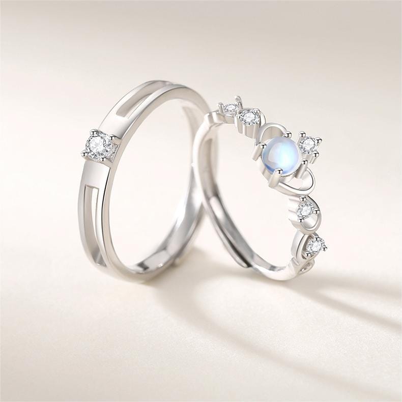 Chic CZ Inlaid Adjustable Opal Crown Matching Rings - ArtGalleryZen