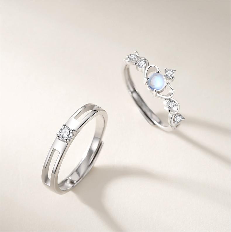 Chic CZ Inlaid Adjustable Opal Crown Matching Rings - ArtGalleryZen