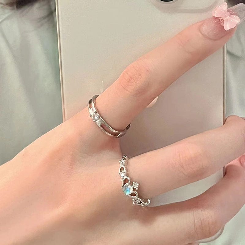 Chic CZ Inlaid Adjustable Opal Crown Matching Rings - ArtGalleryZen