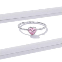Thumbnail for Chic CZ Inlaid Adjustable Pink Crystal Heart Ring - ArtGalleryZen