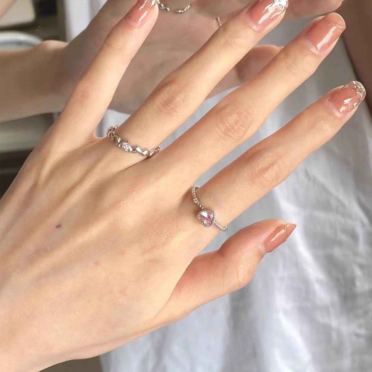 Chic CZ Inlaid Adjustable Pink Crystal Heart Ring - ArtGalleryZen