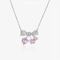 Thumbnail for Chic CZ Inlaid Bowknot Cherry Pendant Necklace - ArtGalleryZen