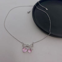 Thumbnail for Chic CZ Inlaid Bowknot Cherry Pendant Necklace - ArtGalleryZen