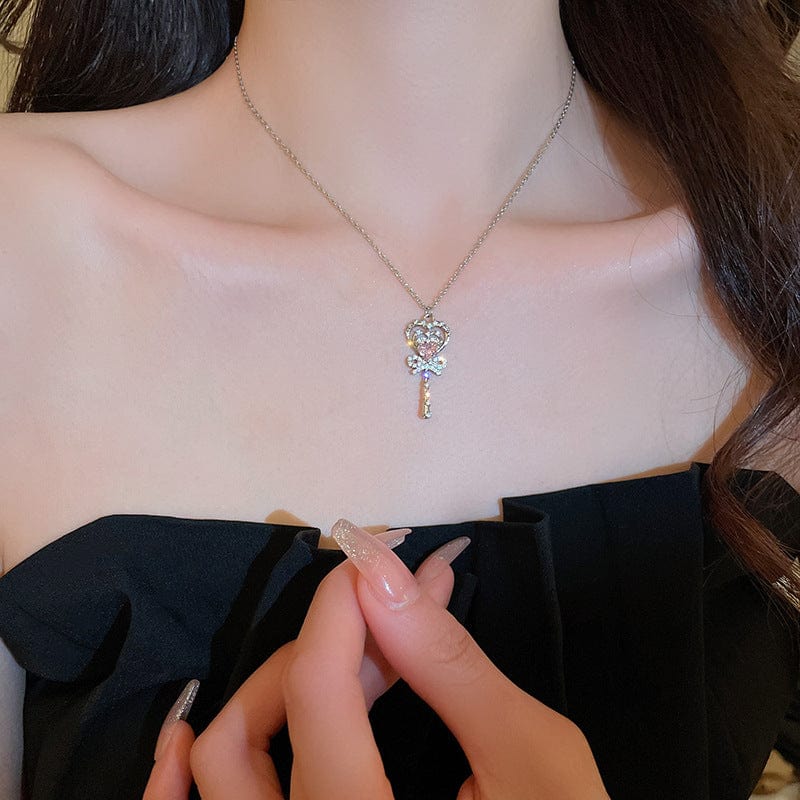 Chic CZ Inlaid Bowknot Heart Magic Wand Necklace - ArtGalleryZen