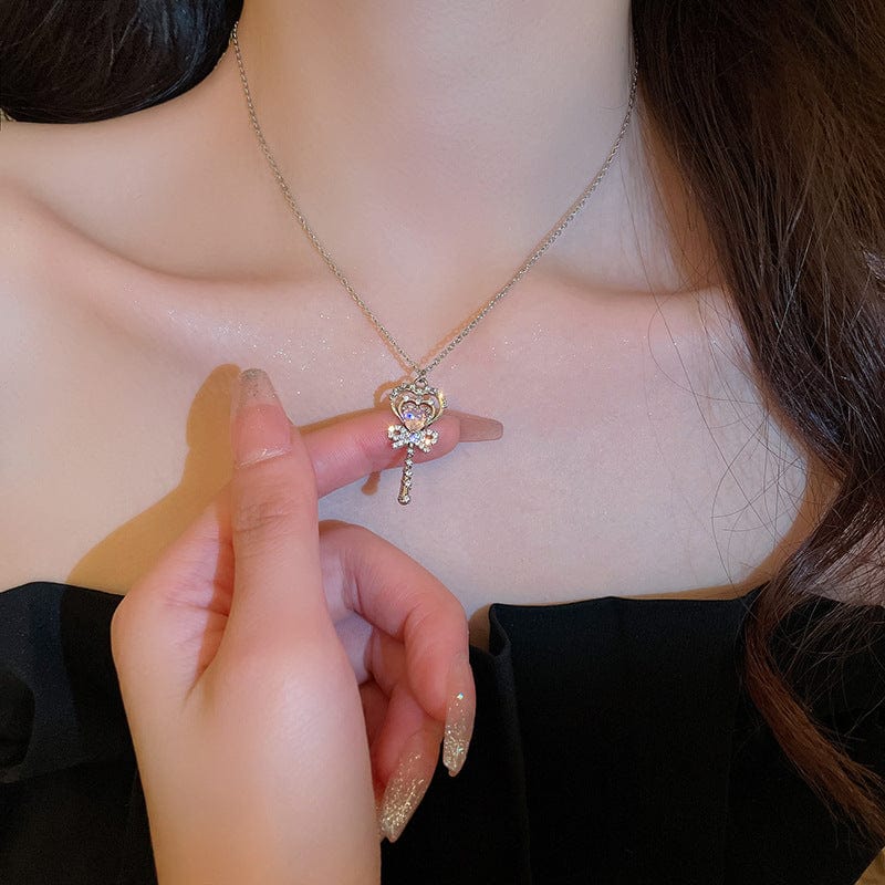 Chic CZ Inlaid Bowknot Heart Magic Wand Necklace - ArtGalleryZen