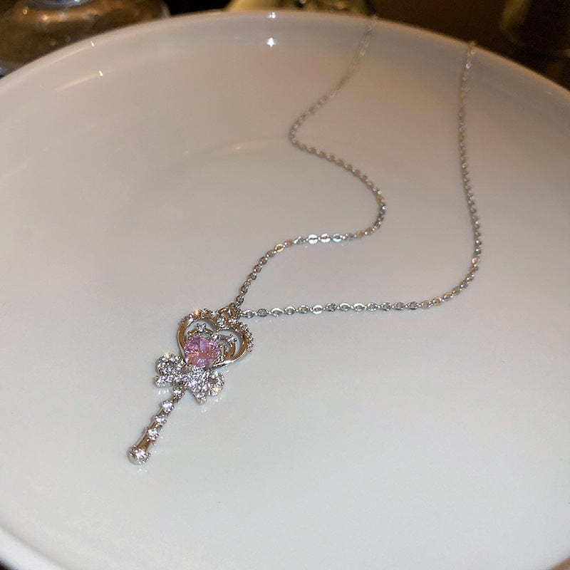 Chic CZ Inlaid Bowknot Heart Magic Wand Necklace - ArtGalleryZen
