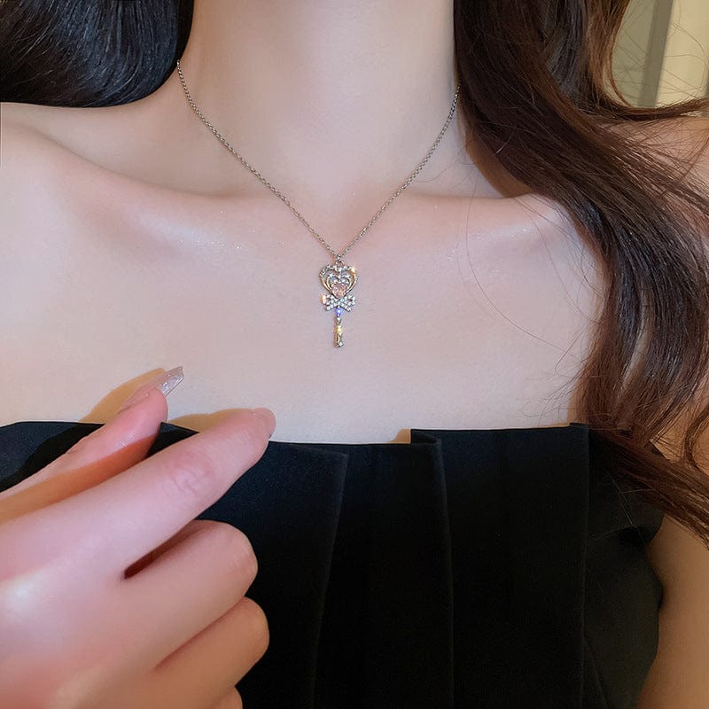Chic CZ Inlaid Bowknot Heart Magic Wand Necklace - ArtGalleryZen