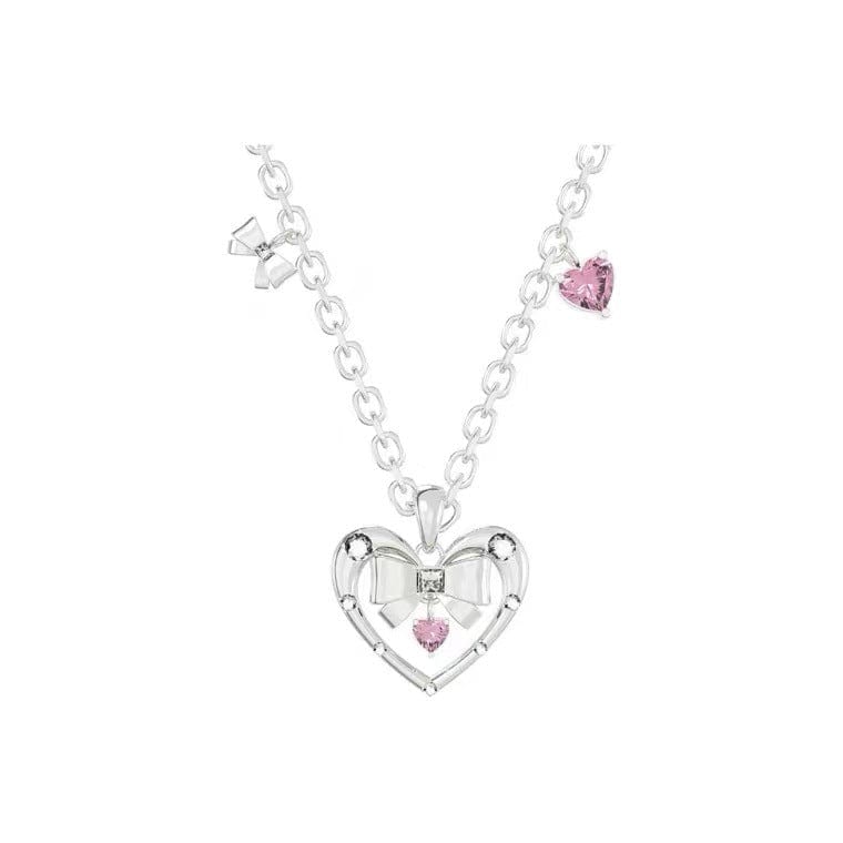 Chic CZ Inlaid Bowknot Heart Pendant Necklace - ArtGalleryZen