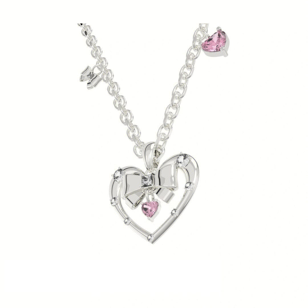 Chic CZ Inlaid Bowknot Heart Pendant Necklace - ArtGalleryZen