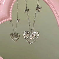 Thumbnail for Chic CZ Inlaid Bowknot Heart Pendant Necklace - ArtGalleryZen
