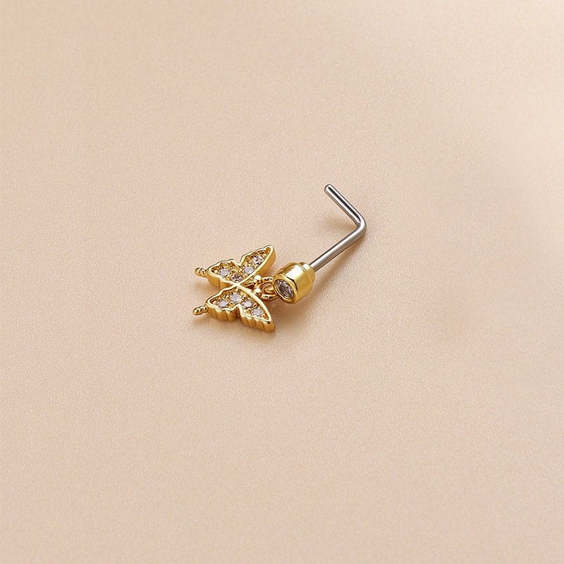 Chic CZ Inlaid Butterfly Clover Arrow Heart Nose Piercing Nose Stud - ArtGalleryZen