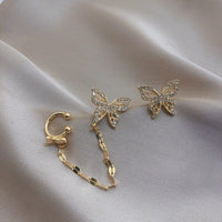 Thumbnail for Chic CZ Inlaid Butterfly Ear Cuff Chain Earrings - ArtGalleryZen