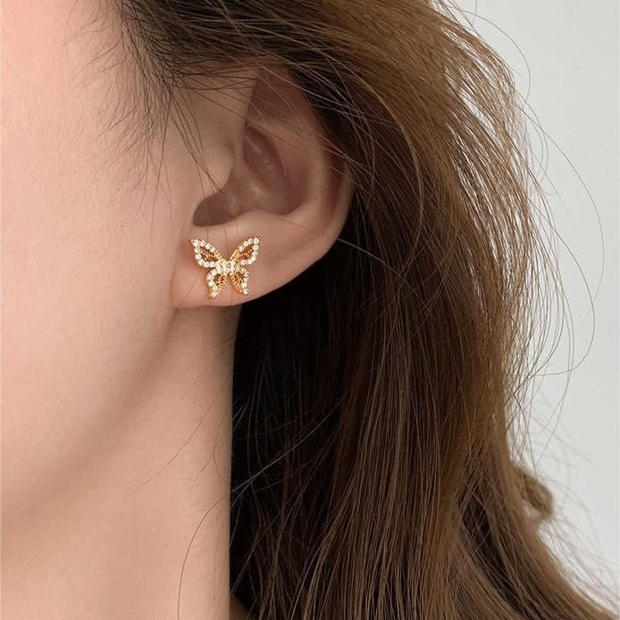 Chic CZ Inlaid Butterfly Ear Cuff Chain Earrings - ArtGalleryZen