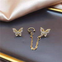 Thumbnail for Chic CZ Inlaid Butterfly Ear Cuff Chain Earrings - ArtGalleryZen