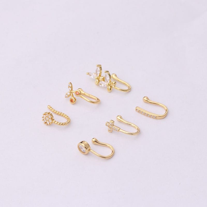 Chic CZ Inlaid Cherry Butterfly Non Piercing Adjustable Nose Ring - ArtGalleryZen