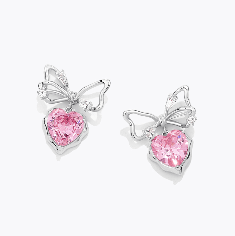 Chic CZ Inlaid Crystal Bowknot Heart Dangle Earrings - ArtGalleryZen