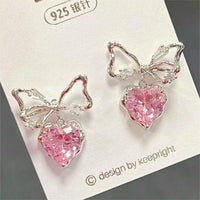 Thumbnail for Chic CZ Inlaid Crystal Bowknot Heart Dangle Earrings - ArtGalleryZen