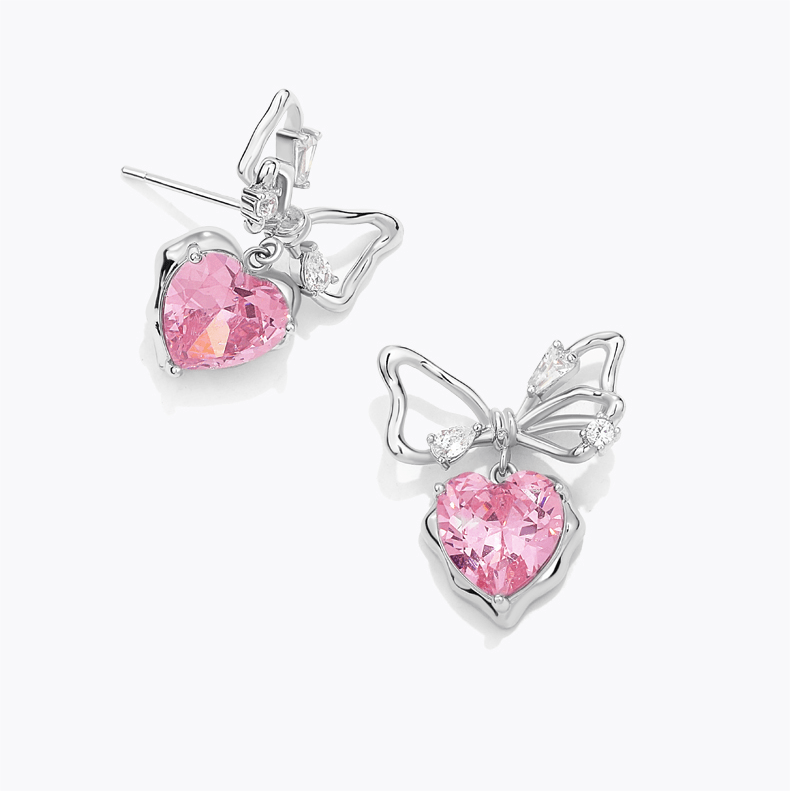 Chic CZ Inlaid Crystal Bowknot Heart Dangle Earrings - ArtGalleryZen