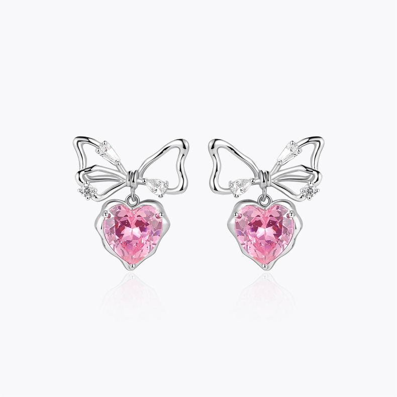 Chic CZ Inlaid Crystal Bowknot Heart Dangle Earrings - ArtGalleryZen