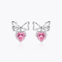 Thumbnail for Chic CZ Inlaid Crystal Bowknot Heart Dangle Earrings - ArtGalleryZen