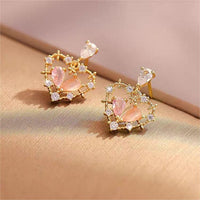 Thumbnail for Chic CZ Inlaid Crystal Floral Hollow Heart Earrings - ArtGalleryZen