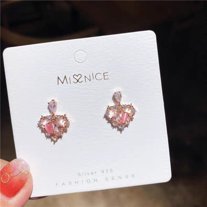 Chic CZ Inlaid Crystal Floral Hollow Heart Earrings - ArtGalleryZen