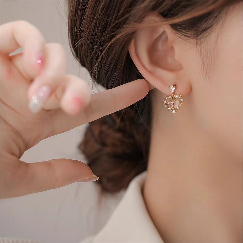 Chic CZ Inlaid Crystal Floral Hollow Heart Earrings - ArtGalleryZen