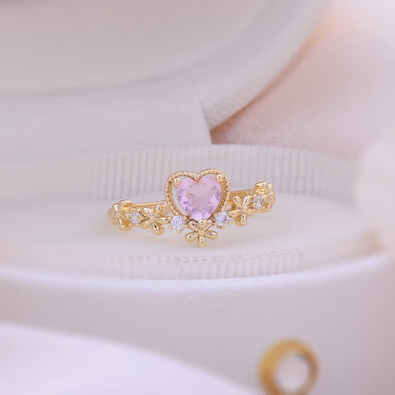 Chic CZ Inlaid Crystal Heart Arrow Of Love Double Ring Floral Ring Set - ArtGalleryZen