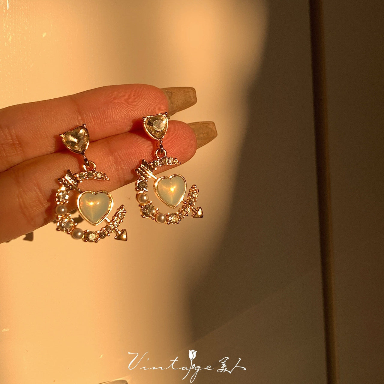 Chic CZ Inlaid Cupid Arrow Heart Dangle Earrings - ArtGalleryZen