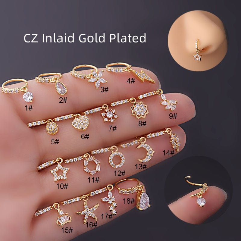Chic CZ Inlaid Dangle Nose Piercing Hoop Nose Ring - ArtGalleryZen