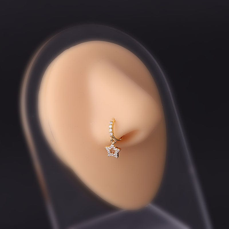 Chic CZ Inlaid Dangle Nose Piercing Hoop Nose Ring - ArtGalleryZen