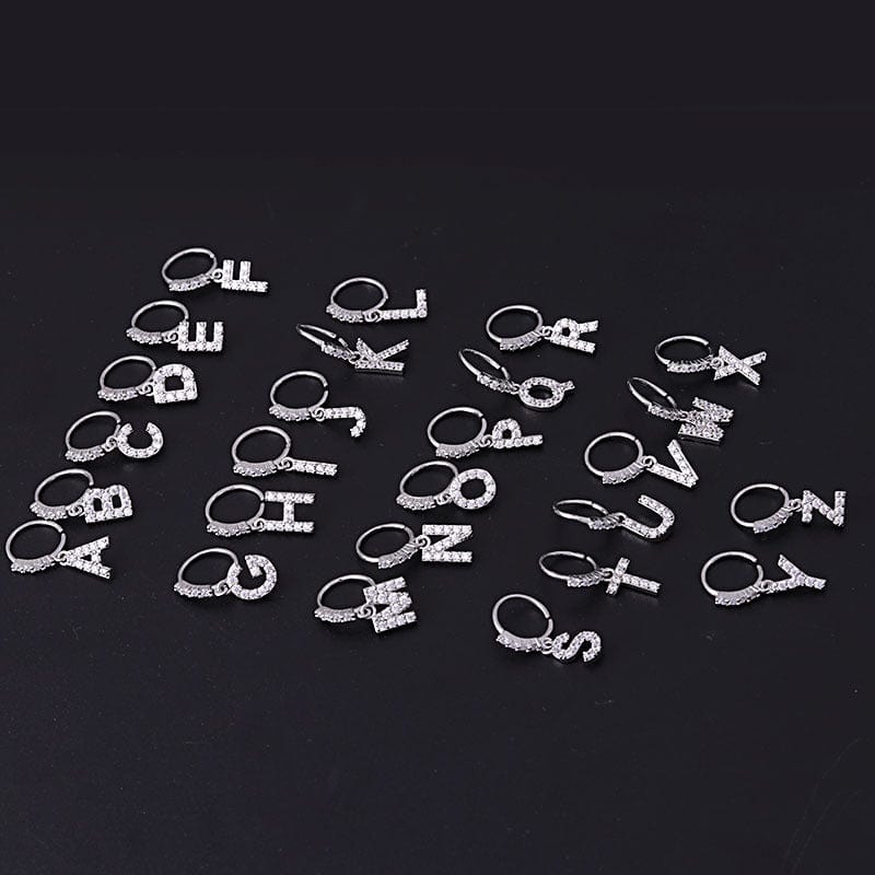 Chic CZ Inlaid Dangling Initial Letter Nose Piercing Nose Hoop - ArtGalleryZen