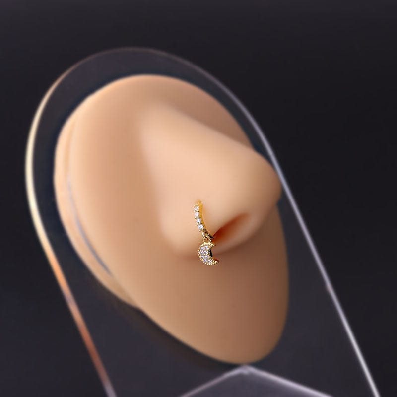 Chic CZ Inlaid Dangling Nose Piercing Nose Hoop - ArtGalleryZen