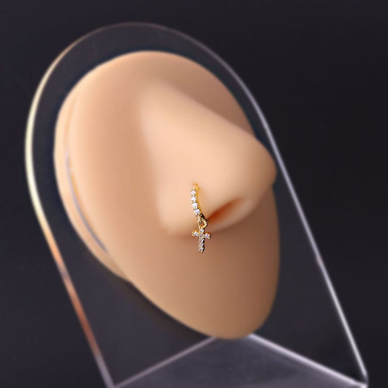 Chic CZ Inlaid Dangling Nose Piercing Nose Hoop - ArtGalleryZen