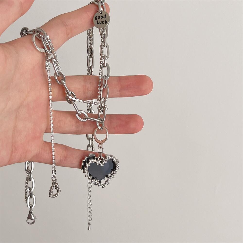 Chic CZ Inlaid Detachable Heart Earrings Necklace - ArtGalleryZen