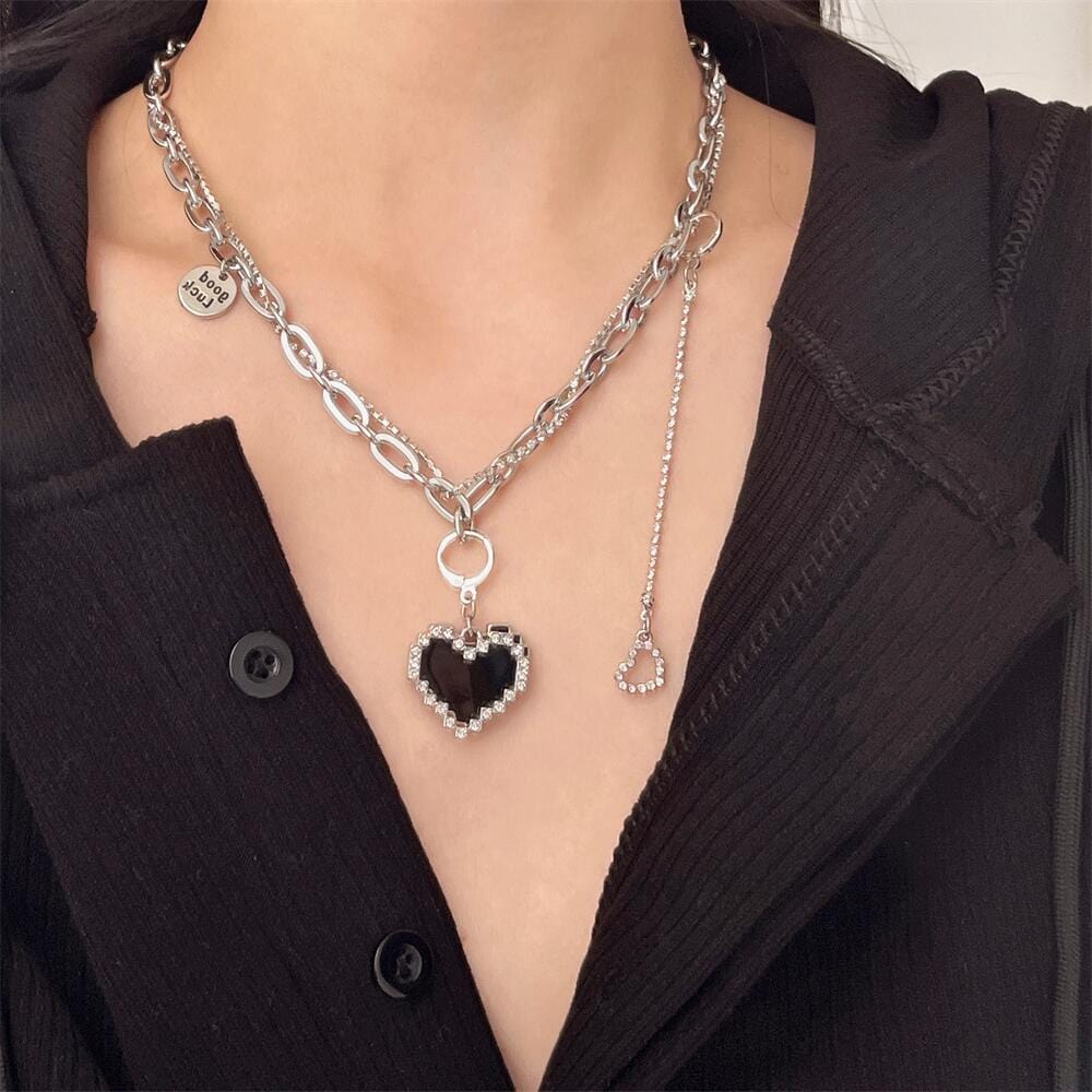 Chic CZ Inlaid Detachable Heart Earrings Necklace - ArtGalleryZen