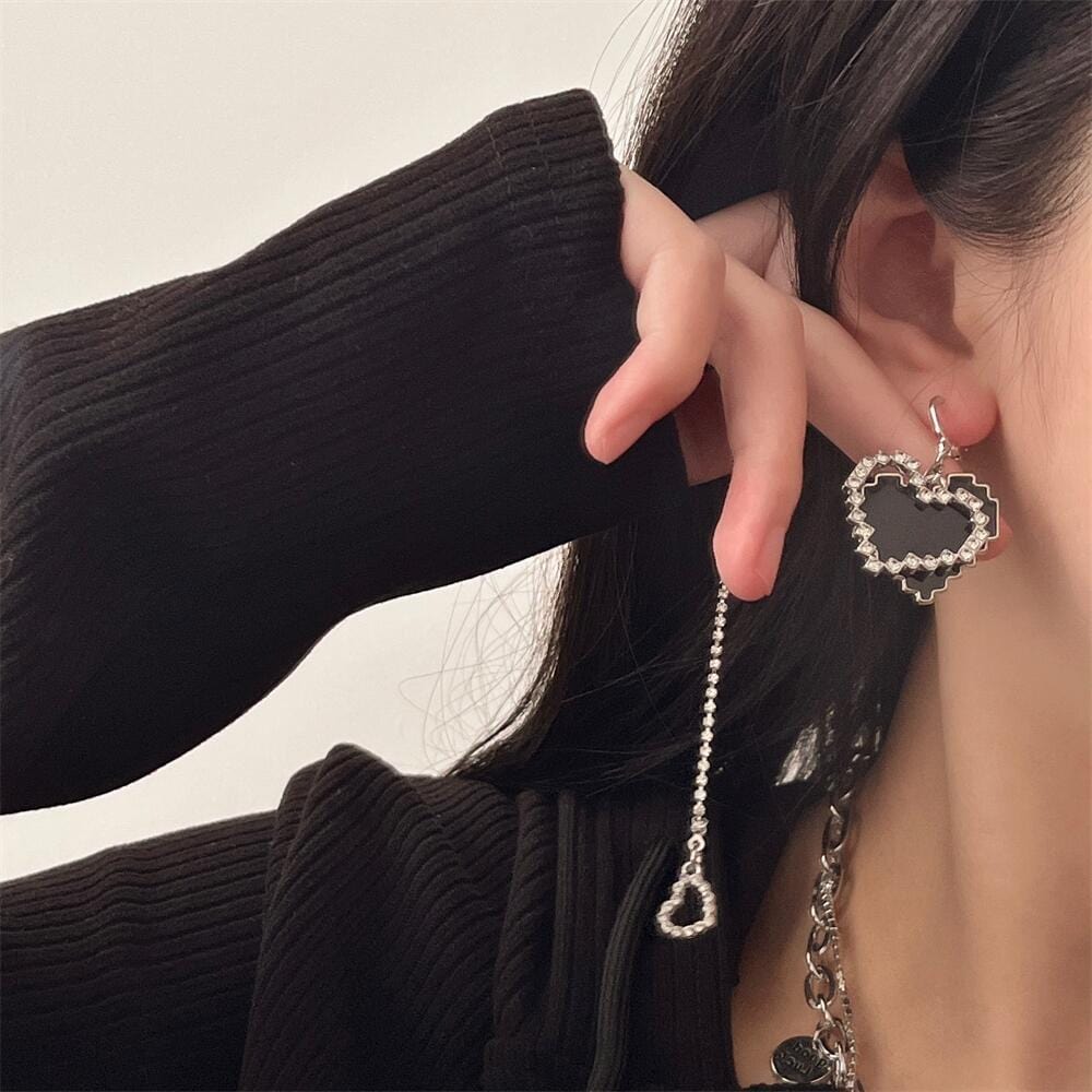 Chic CZ Inlaid Detachable Heart Earrings Necklace - ArtGalleryZen