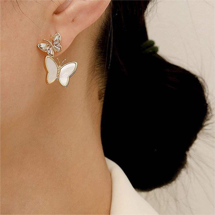 Chic CZ Inlaid Duo Butterfly Dangle Earrings - ArtGalleryZen