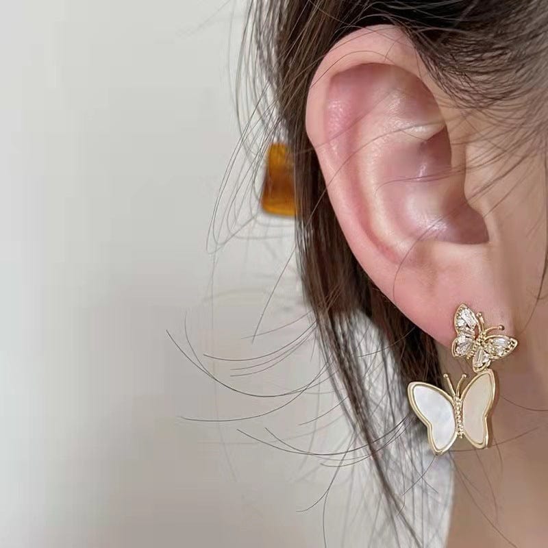 Chic CZ Inlaid Duo Butterfly Dangle Earrings - ArtGalleryZen