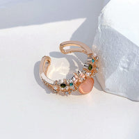 Thumbnail for Chic CZ Inlaid Enamel Floral Opal Heart Ring - ArtGalleryZen