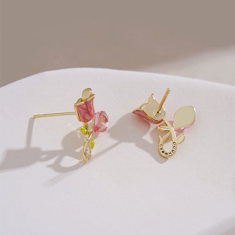 Chic CZ Inlaid Enamel Tulip Earrings - ArtGalleryZen
