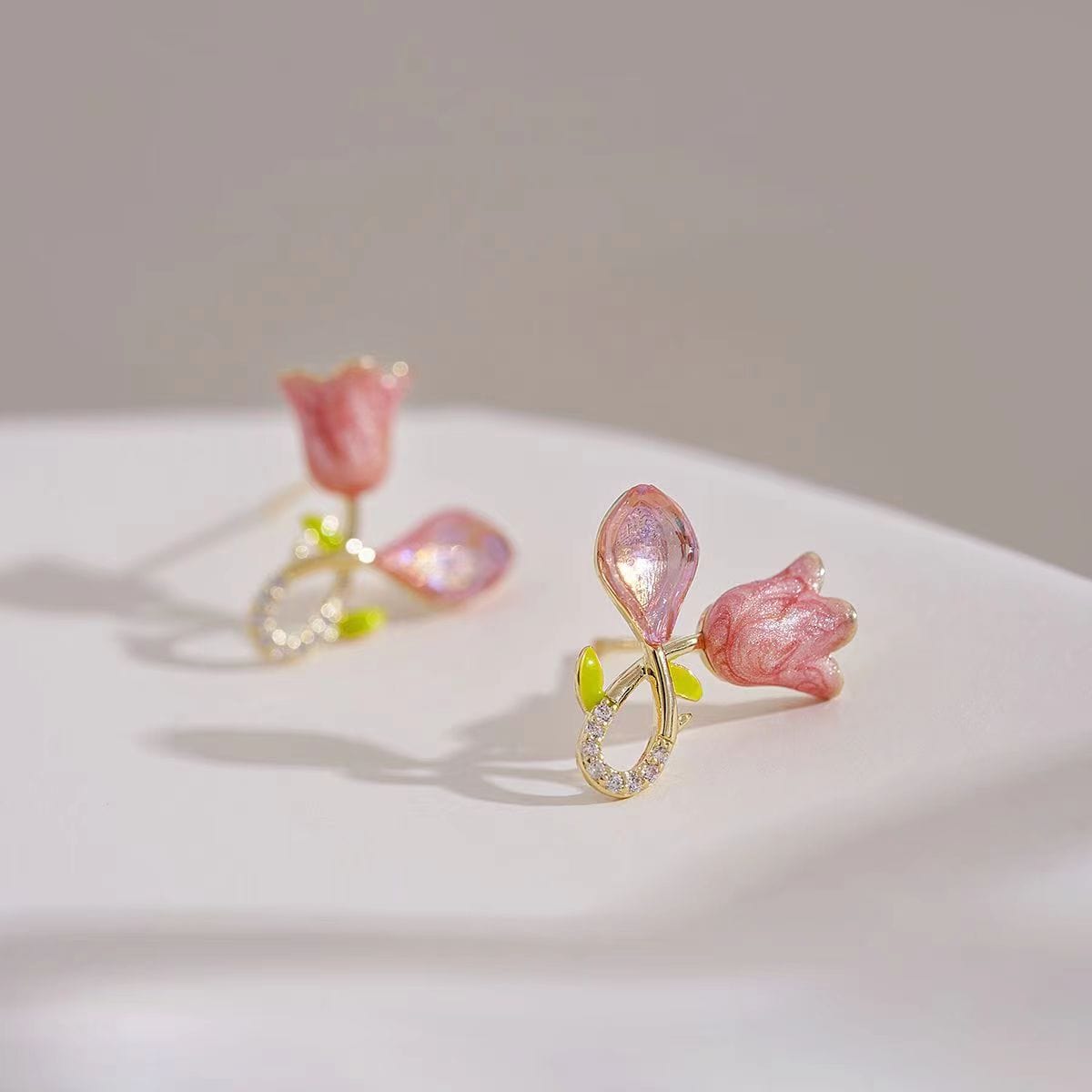 Chic CZ Inlaid Enamel Tulip Earrings - ArtGalleryZen