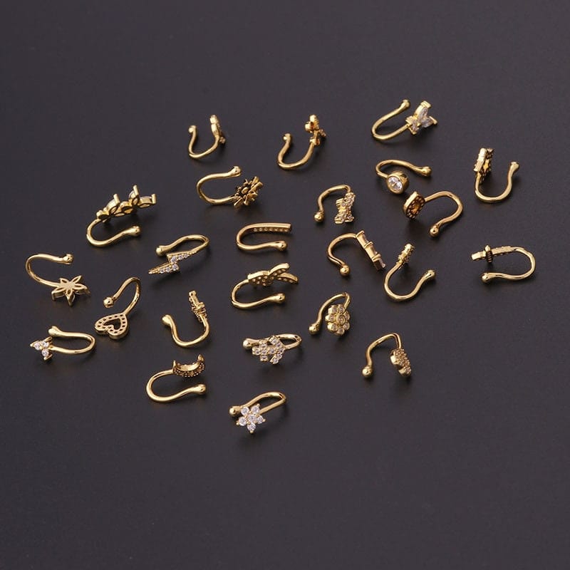 Chic CZ Inlaid Floral Butterfly Heart Star Non Piercing Ear Nose Cuff - ArtGalleryZen