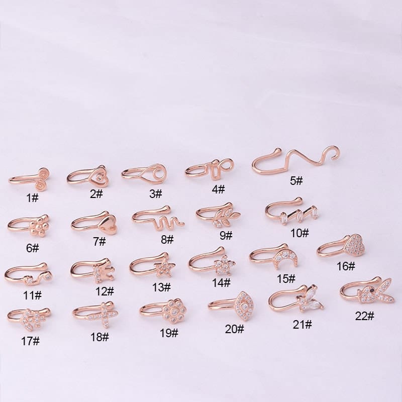 Chic CZ Inlaid Floral Heart Evil Eye Moon Star Non Piercing Nose Cuff - ArtGalleryZen