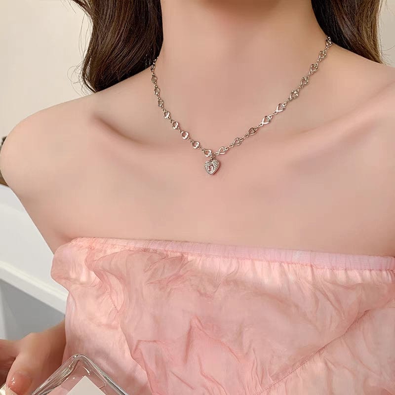 Chic CZ Inlaid Heart Chain Necklace - ArtGalleryZen