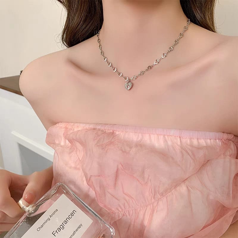 Chic CZ Inlaid Heart Chain Necklace - ArtGalleryZen