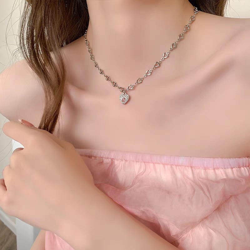 Chic CZ Inlaid Heart Chain Necklace - ArtGalleryZen
