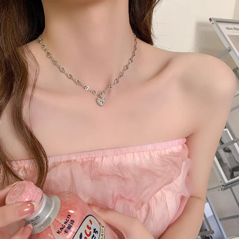 Chic CZ Inlaid Heart Chain Necklace - ArtGalleryZen