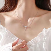 Thumbnail for Chic CZ Inlaid Heart Tassel Cherry Blossom Necklace - ArtGalleryZen