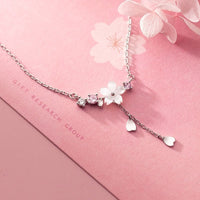 Thumbnail for Chic CZ Inlaid Heart Tassel Cherry Blossom Necklace - ArtGalleryZen